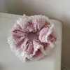 Goma para el pelo de encaje con flor de cerezo fresca rosa para mujer, Diadema grande de doble capa dulce y linda