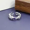 Anillo Abierto de Huevo con Diamante Morado Incrustado de Lujo Ligero Retro de Gama Alta Diseño Personalizado Exquisito de Nicho Anillo Apilable