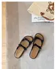 Versión de Piel de Vaca Vacaciones en la Playa~Chanclas Planas Casuales de Playa con Lazo para Mujer, Sandalias de Cuero Genuino para Uso al Aire Libre en Verano