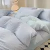 Juego de Cuatro Piezas de Gasa de Doble Capa de Lujo Ligero Grado Madre y Bebé, Funda Nórdica Jacquard de Color Sólido, Juego de Ropa de Cama para Casas de Huéspedes, Estilo Sábana Ajustable y Sábana Plana