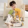 Pijama estiloso para meninos para primavera e outono, roupa de casa fina de algodão puro de manga comprida para adolescentes e meninos mais velhos, estilo outono
