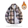 2025 Nova Camisa Masculina de Inverno Tie-Dye Xadrez Forrada com Fleece de Manga Longa Estilo Japonês Tamanho Grande Moda Casual