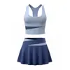 Conjunto de outfit de yoga de cintura alta, sujetador deportivo a prueba de impactos, minifalda plisada anti-exposición, conjunto de fitness Pilates para mujer