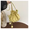 Bolsa Saco Estilo Coreano com Cordão 2026 Verão Nova Tendência Cor Sólida Simples para o Dia a Dia Grande Capacidade Ombro Único Transversal para Mulheres