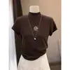 Camiseta de manga corta de algodón puro para mujer con hombro normal y cuello medio alto, nuevo estilo 2026, moderna y estilizada, perfecta para usar en capas a principios de otoño
