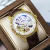 Reloj Mecánico Totalmente Automático Hueco Tallado Retro de Doble Cara Reloj de Hombre de Gama Alta Luminoso Impermeable Reloj de Hombre Atmosférico Europeo y Americano