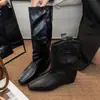 Nueva Plantilla Extraíble Bota Alta de Caballero con Cordones para Mujer Punta Cuadrada 2026 Estilo Western 5cm US Otoño Invierno Marrón