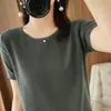 Estilo Nuevo Primavera y Verano 100% Algodón Puro Cuello Redondo Camiseta de Punto de Manga Corta con Forma de Diamante Top Holgado Adelgazante para Mujer