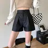 Pantalones cortos de cuero PU blanco para mujer para usar en exteriores en otoño e invierno, petite, holgados, de pierna ancha, adelgazantes, de cintura alta, línea A, pantalones casuales