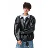 Nueva Chaqueta de Motocicleta de Cuero Moderna Retro para Hombre Otoño 2026 con Diseño Capas Deconstructivista y Abrigo de Cuero Falso de Dos Piezas