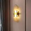 Luminária de parede moderna em mármore natural para parede de fundo da sala de estar, luminária de parede de luxo leve totalmente em cobre para quarto, cabeceira, corredor e escada
