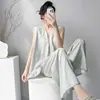Pijama Nuevo de Algodón y Seda para Mujer 2026, Estilo Primavera y Otoño, Color Sólido de Alta Gama, Talla Grande, Chaleco sin Mangas, Pantalones Largos, Conjunto de Ropa para el Hogar