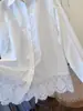 Top suelto de manga larga con retazos de encaje blanco transfronterizo europeo y americano para mujer