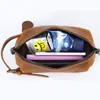 Amazon Bolsa de Tocador Retro de Cuero Crazy Horse Multifuncional Bolsa de Almacenamiento de Cuero Genuino Piel de Vaca de Primera Capa Bolso de Mano para Hombre