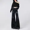 Jeans Anchos Azul Gris Retro Americano para Mujer, Tendencia Invernal Versátil Estilo Nuevo, Pantalones Acampanados Sueltos de Cintura Alta Caídos