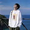 Nova Marca Tendência Camiseta Casual Masculina de Manga Longa Outono Solta Versátil Blusa Superior Camiseta Masculina LOGO Personalizável
