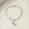Nuevo Estilo Estilo Nacional Diseño Vintage Mariposa de Cianita Perla Plata Rota Pulsera Lujo Ligero Joyería de Gama Alta para Novia