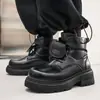 Botas Martin Derby Negras Retro con Tapa Abatible Suela Gruesa que Aumentan la Altura para Hombre Otoño/Invierno de Moda de Caña Alta Ropa de Trabajo para Motociclista Botines