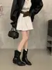 Botas Retro de Tacón Grueso con Hebilla Arrugadas Apiladas 2025 Otoño/Invierno Marrón Puntiagudas Botas Martin para Mujer Botines de Tobillo con Corte en V para Mujer