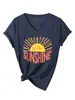 Sé el Sol Amazon Ebay Sitio Independiente Moda Casual Camiseta de Manga Corta con Cuello en V para Mujer Camiseta Básica