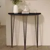 Mesa consola de entrada ultraestrecha de madera maciza nórdica contra la pared, mesa de entrada semicircular para uso doméstico en la sala de estar o el pasillo, mesa de arte de hierro