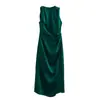 Vestido Largo sin Mangas Plisado Primavera/Verano, Texturizado, Estilo Europeo y Americano, Nuevo Vestido para Mujer, Cuello Redondo, Satén de Seda, Comercio Exterior