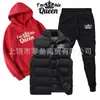 Conjunto Esportivo de Veludo Estampado Outono e Inverno Transfronteiriço Moda Americana Casual Colete Moletom de Algodão e Calça de Moletom Conjunto de Três Peças