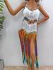 Blusa de Vacaciones de Playa para Mujer Ropa Europea y Americana Transfronteriza Ganchillo Puro a Mano Teñido Anudado Falda con Borlas Falda con Tirantes de Degradado Aleatorio