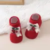 Calcetines Festivos de Interior Antideslizantes para Niños con Lazo Fino Rojo Brillante, Primavera/Verano 2026