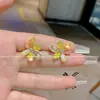 Pendientes de Flor de Cristal Incrustados de Diamantes, Elegantes y de Moda, Diseño de Nicho Popular, Pendientes de Gama Alta, Pendientes Festivos de Lujo Accesible para Mujer