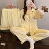 Pijama doce de dachshund de estimação para mulheres, verão, fina, manga curta, calças, desenho animado, popular na internet, xadrez, roupa de casa, conjunto de três peças, atacado