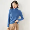 Suéter de Gola Alta em Cashmere 2020 Camada Interna Malha Top Solto Manga Longa Outono e Inverno Cor Sólida Manga Curta Design Patchwork Feminino