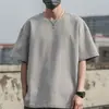Camiseta masculina de algodão puro para o verão, cor sólida, top solto, roupas duráveis, camiseta de manga meia-manga, estilo Hong Kong, camiseta básica