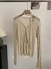 Suéter de Punto Omalai de Manga Larga, Color Sólido, Cuello en V, Botones al Frente, Estilo Sencillo y Elegante con Cinta para Mujer 6544