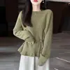 Novo Suéter de Lã 100% com Babados Estilo Preguiçoso Outono/Inverno para Mulheres, Suéter de Tricô com Barra Ajustável por Laço, Top Emagrecedor