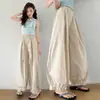 Pantalones jogger de diseño coreano para niñas con cordón y dobladillo con volantes, pantalones holgados de pierna ancha estilo linterna de verano para niños mayores