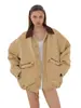 Chaqueta de trabajo de pana con bloques de color, solapa, popular transfronteriza europea y americana, corte holgado con bolsillos grandes y cordón, chaqueta casual vintage