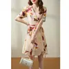 Vestido de seda pesada para chá 2026 verão novo estilo elegante alta costura feminino vintage francês vestido de seda de amoreira