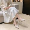 Mules de Verão 2025 com Biqueira Aberta para Mulheres, Sandálias de Salto Alto com Malha Fina Estilo Retrô, Sapatos de Bico Fino Estilo Fada para Mulheres