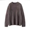 Suéter de punto cepillado de peso pesado, 100% cachemir puro, cuello redondo para mujer, nuevo estilo otoño e invierno, corte holgado, manga larga, capa base cálida