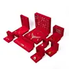 Caja de Boda Roja Calada con Tres Cajas Doradas, Caja de Empaque con Herrajes Dorados, Caja de Regalo, Caja para Anillo, Joyería, Set de Caja para Colgante