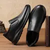 Zapatos de Vestir Casual de Cuero Genuino para Hombres Mayores, Zapatos de Deslizamiento Negro para Hombre, Zapatos de Trabajo Resistentes al Desgaste con Suela Suave Antideslizante