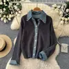 Cárdigan de Punto Patchwork de Mezclilla Retro Falso Dos Piezas para Mujer Versátil Reductor de Edad Abrigo Suéter Otoño 2026 Casual