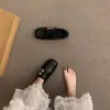 Hebilla de cinturón retro estilo francés, zapatos Birkenstock de suela blanda, forrados de felpa para abrigar, mocasines de algodón, zapatos de vestir para mujer