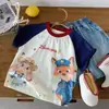 Camiseta de Algodón Puro para Niños, Manga Corta para Niños, Nuevo Estilo Verano 2026, Top de Dibujos Animados para Bebés, Camiseta Transpirable de Manga Media para Bebés, Estilo Delgado para Niñas