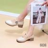 2024 Nuevo Verano Estilo Coreano Moda Tacones Altos Punta Cuadrada Tacón Grueso Boca Baja Correa con Hebilla Zapatos de Tacón Alto para Mujer