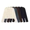 Roupas Femininas Transfronteiriças 2026 Moda Europeia e Americana Casual Nó de Corda Decoração com Botão de Metal Manga Longa Gola Alta Jaqueta Feminina B22688
