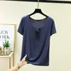Nova camiseta de verão com renda e cadarço, manga curta, para mulheres, fina, estilosa, versátil, modeladora, plus size