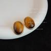 Pendientes de botón geométricos ovalados con forma de huevo de ganso de piedra Ojo de Tigre Retro, chapados en plata 14K, elegantes, sencillos, estilo Hong Kong, pendientes de piedra natural