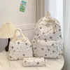 Set de mochila de tres piezas con lazo para mujer, mochila de gran capacidad para estudiante de secundaria, mochila floral dulce para estudiantes de primaria